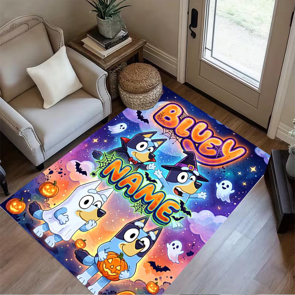 Halloween Night Adventure Customizable Name Floor Mat Design for Outdoor Hallway Kitchen Game Room Anti-slip Rug Office Home Decor Gift for Festivals
