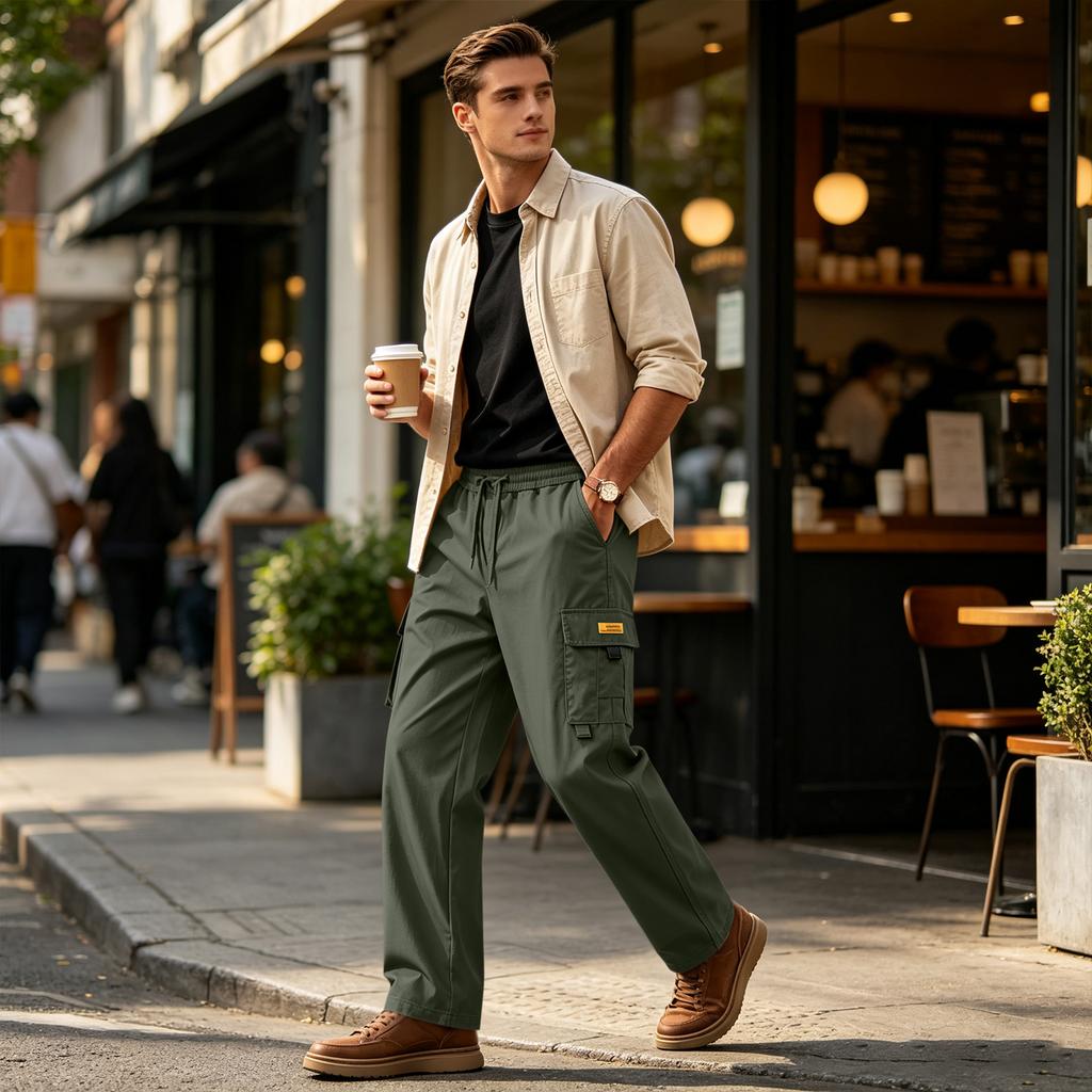 Men's Casual Cargo Pants Straight Leg Long Pants for Everyday Wear