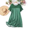 Spring Summer Polka Dot Round Neck Short Sleeved Sleeping Skirt Comfortable Dress for Women