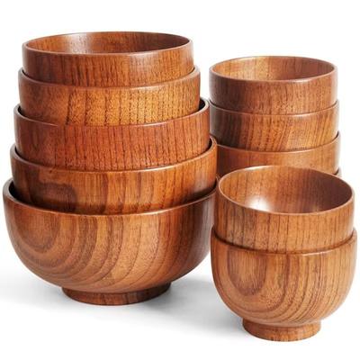 New Japanese Style Wooden Bowls Household Handmade Crafts Food Containers Soup Bowls Salad Bowls Kitchen Supplies
