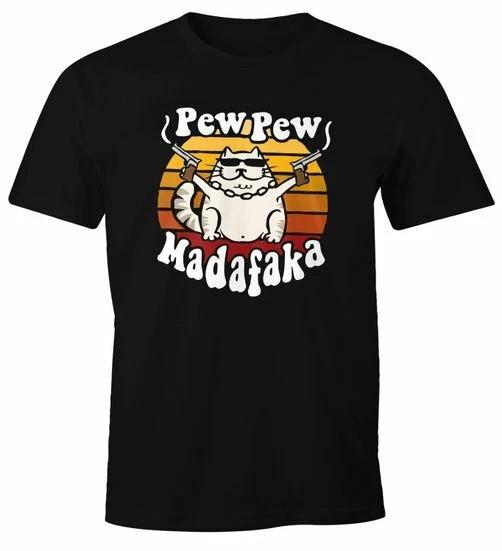

Mens T-Shirt Pew Pew Madafaka Cat Crazy Cat Gangsta Kitty Meme Trend Saying- S