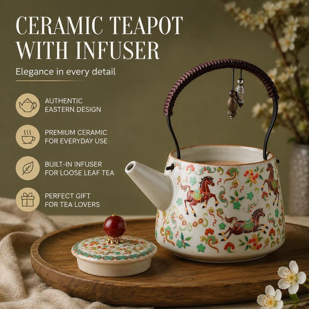Neue chinesische Ru-Ofen Hochwertige Henkel-Teekanne, Henkel-Teekanne für Anfänger, High-End-Set-Teekanne, Keramik-Kung-Fu-Teeset für Zuhause