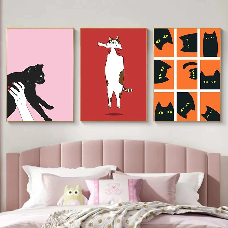 Funny Black Cat Poster Print Canvas Painting Minimalist Nordic Animal Wall Art Picture For Living Room Home Decoration Unframed