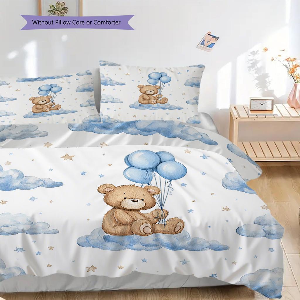 Bettwäsche-Steppdecken-Set mit Teddybär-Muster Bettdeckenbezug Kissenbezug Heimdekoration Geburtstagsgeschenk (1 Bettbezug + 2 Kissenbezüge, ohne Füllung)
