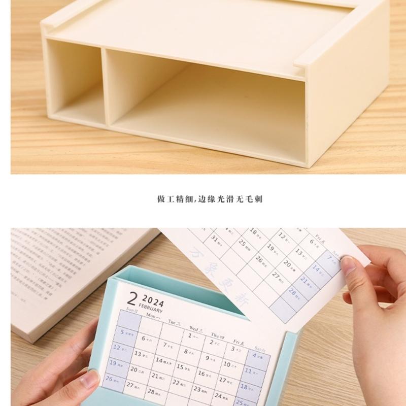 Multifunctional Desk Pencil Holder with 2024 Monthly Calendar, Office Desktop Organizer Pen Holder for Student Teacher