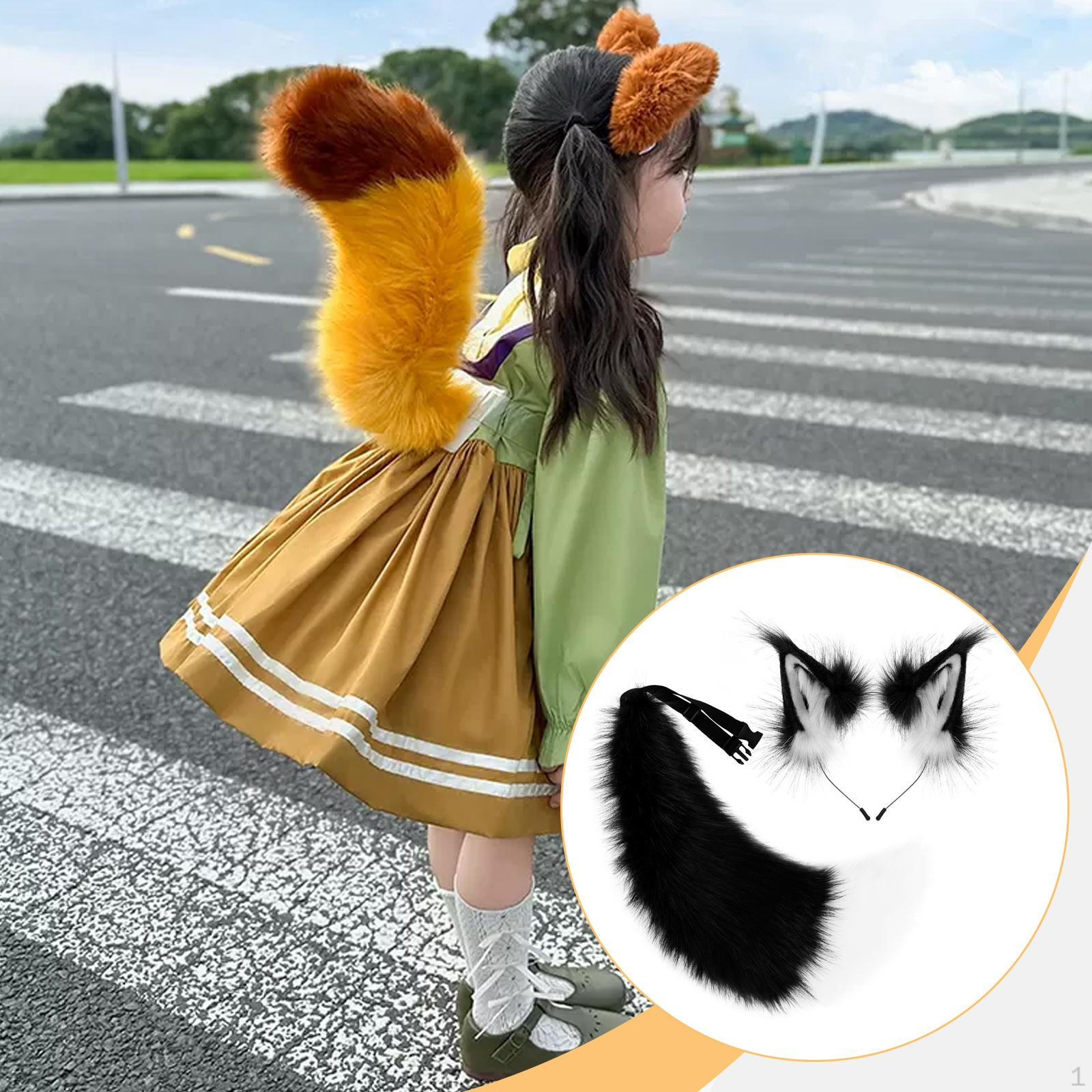 Набор повязка на голову и хвост Ухо для тематических вечеринок Black White