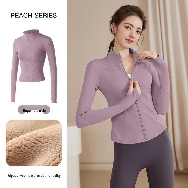 Women's Slimming Lambswool Jacket – Stand Collar, Velvet-Lined, Thick, Stretchy, Warm Yoga Top for Autumn & Winter