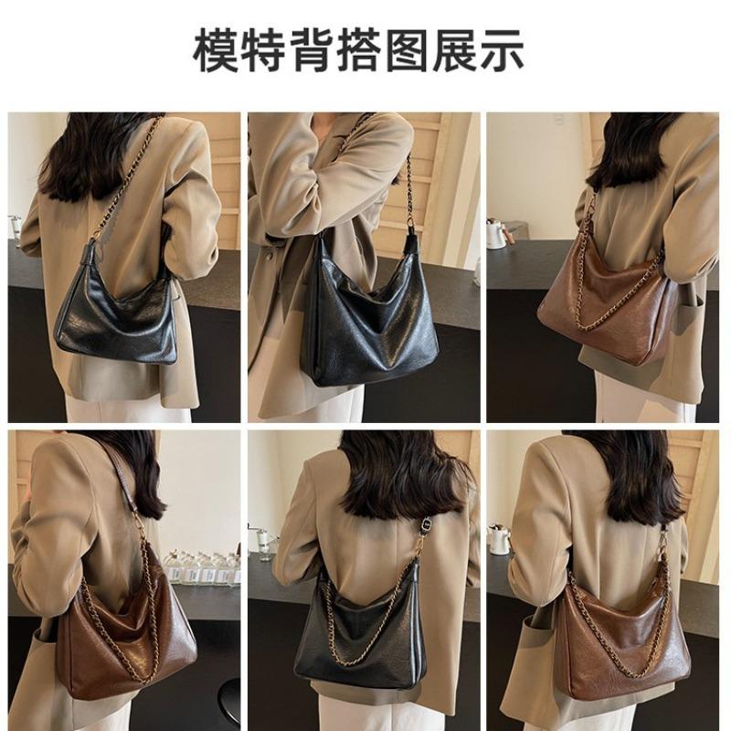 Simple and Large-capacity Bag Women's Autumn and Winter Fashion Chain One Shoulder Armpit Bag Retro Versatile Commuter Messenger Tote Bag