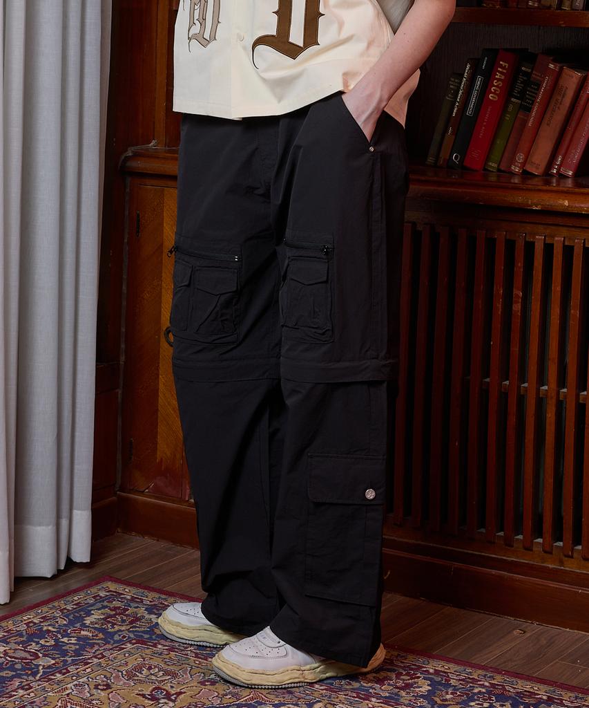 HOODHOOD Multi-Pocket Utility Detachable Pants Black
