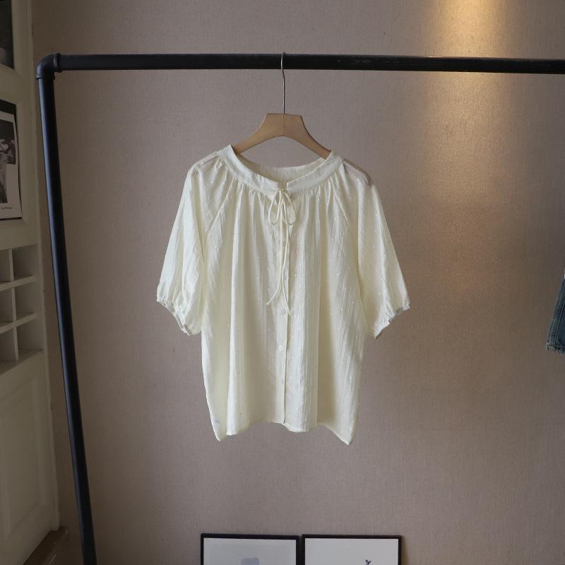 

Би Чжэн 2025 Лето Женская Блузка в Горошек на Шнуровке с Круглым Вырезом и Рукавами-Буфами One Size абрикосовый