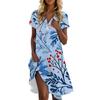 Women's Casual Fashion Stand Collar Floral Print Short Sleeve Dress