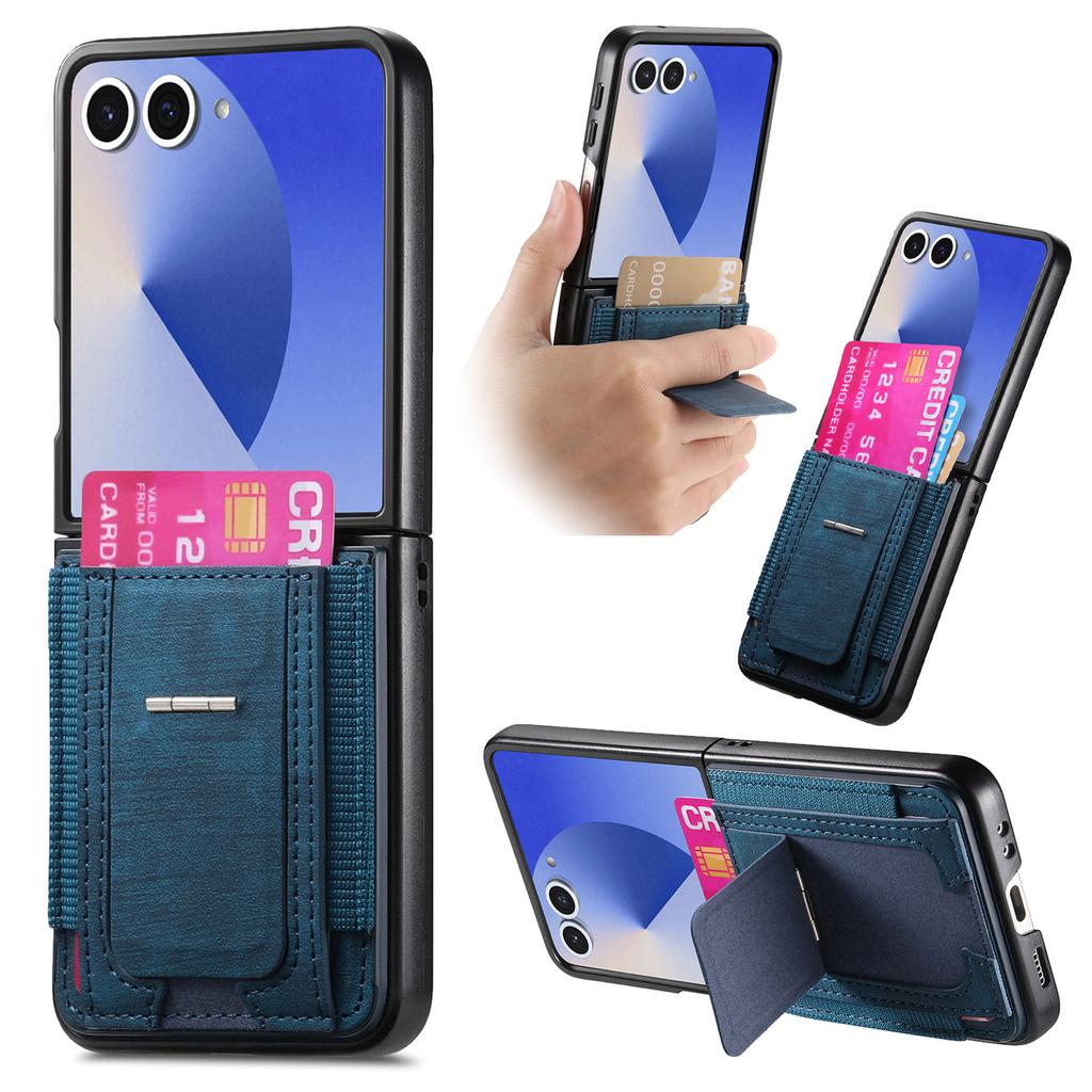 For Samsung Galaxy Z Flip7 5G Case Kickstand Retro Leather Back Cover with Card Holder