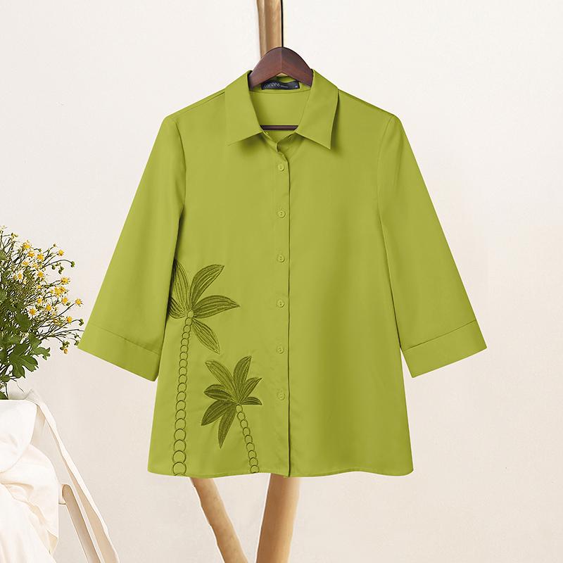 ZANZEA Bluză lejeră casual pentru femei cu guler turn-down și mâneci 3/4 cu imprimeu