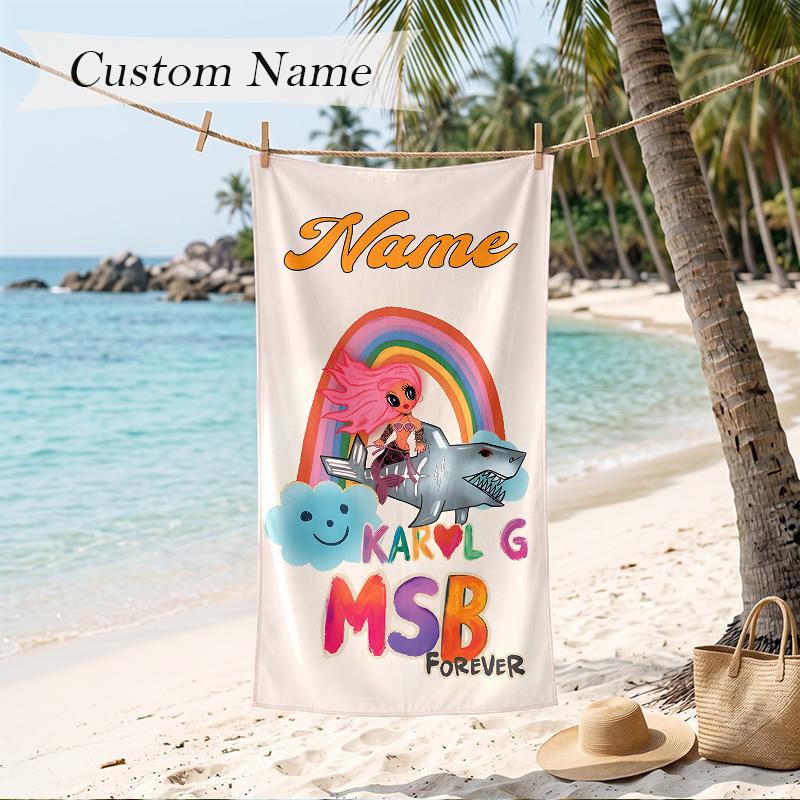 Karol G Custom Name Printed Beach Towel Personalized Soft Towel For Swimming Beach Travel