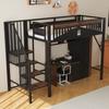 Cama Loft de Metal 90 x 200 cm, Guarda-corpo Único com Janela, Com Escada de Segurança, Espaço Suficiente Debaixo da Cama para Cobertura de Tecido Grátis, Preto