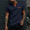 Men's Breathable Plaid V-Neck Short Sleeve Casual T-Shirt with Contrast and Versatile Pocket