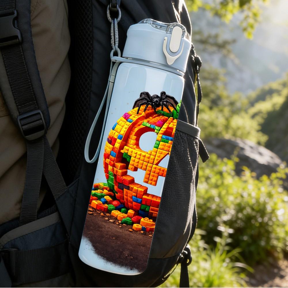 1PC Pumpkin Halloween Smile Cartoon Print 750ml Color Plastic Sports Water Bottle Leakproof Flip Straw Lid Suitable for Sports Office Home Use