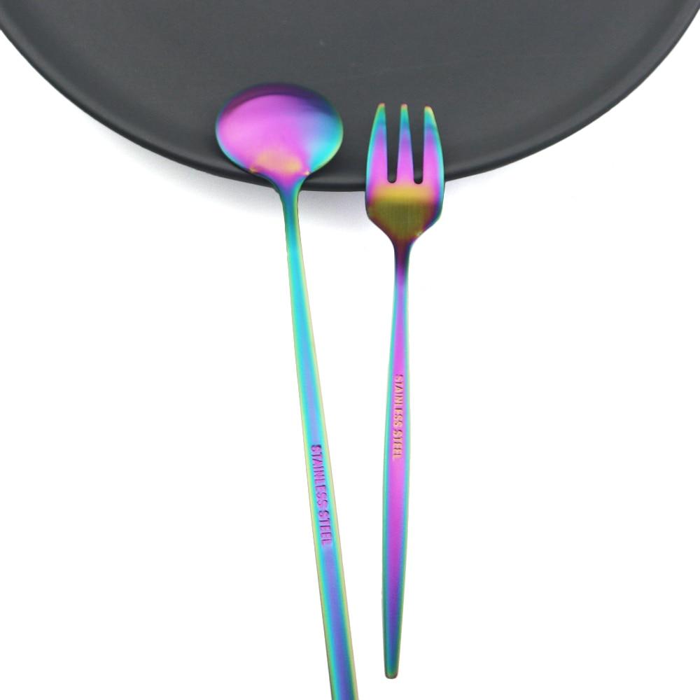 6Pcs Colorful Forks Set Tea Cake Snack Fork Dinnerware Cutlery Matte Stainless Steel Tableware Dessert Fruit Fork Silverware Set