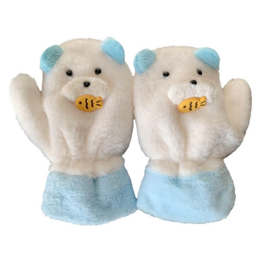 Hanging Rope Winter Plush Earflap Eat Fish Plush Scarf Glove Set Bear Earmuff Scarf  Cycling