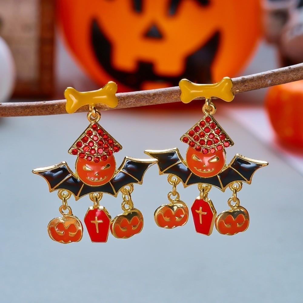 Colorful Design Halloween Dangle Earrings Enamel Coating Skull Earrings Spider Drop Earrings Party