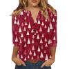 Women's T Shirt Christmas Print Button 3/4 Sleeve Daily Weekend Fashion Basic V- Neck Regular Top