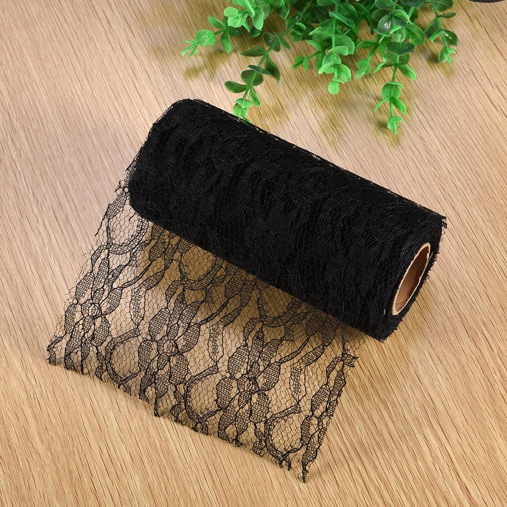 10 yardů dlouhá svatební párty dekorace běhoun na stůl mašle na židle květinová krajka tylová role (Černá)