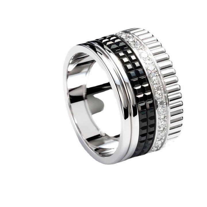 Pierścionek z zębatką w kształcie kostki lodu z diamentami inspirowany szczęściem V Gold dla par - uniseks i stylowy