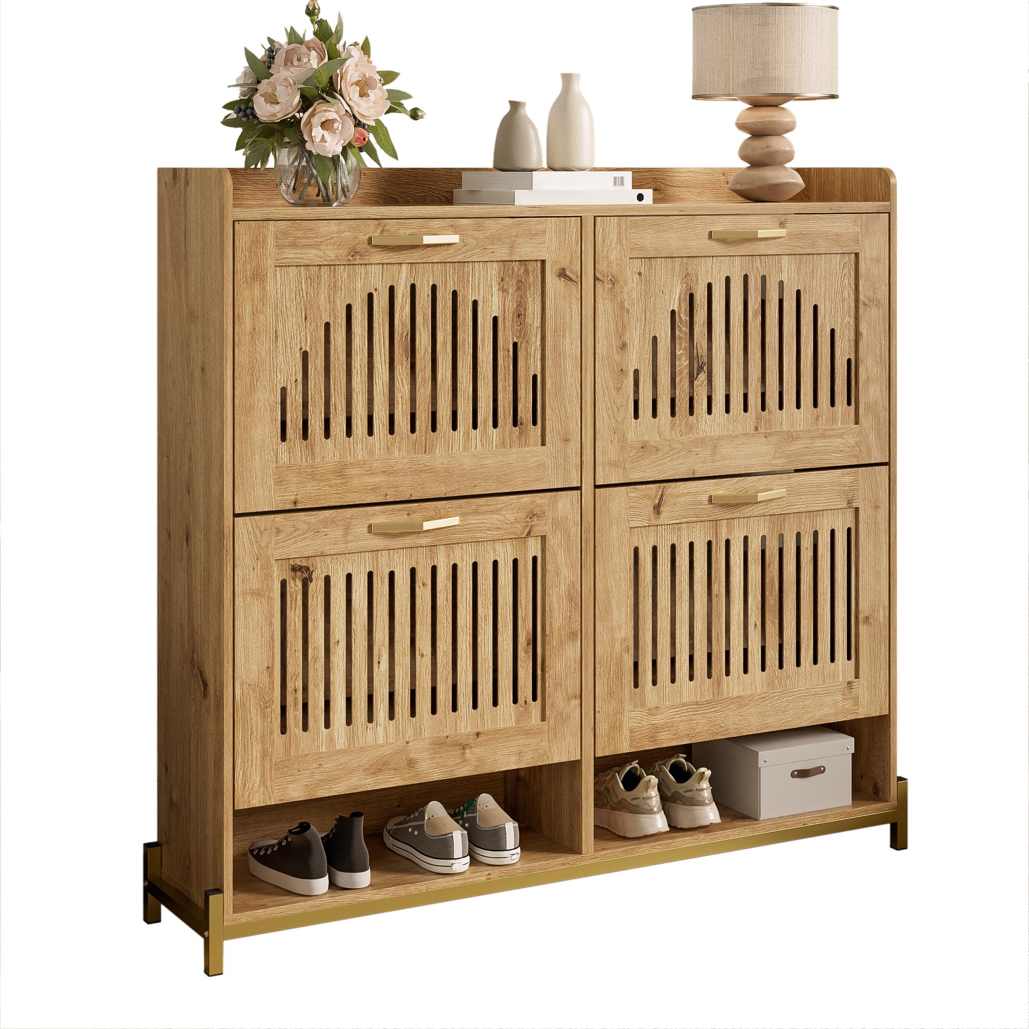 Modern shoe cabinet with vertical, perforated