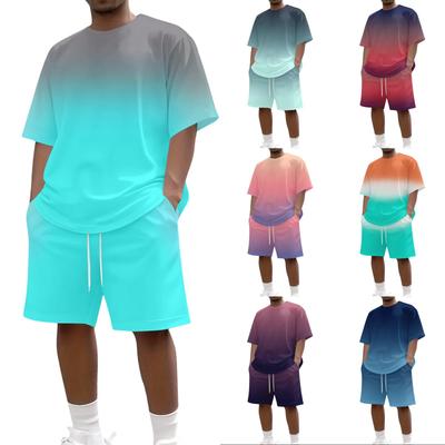 Men's Gradient Print Casual Short Sleeve Crew Neck Top and Shorts Set Lightweight Breathable Summer Outfit for Everyday Wear
