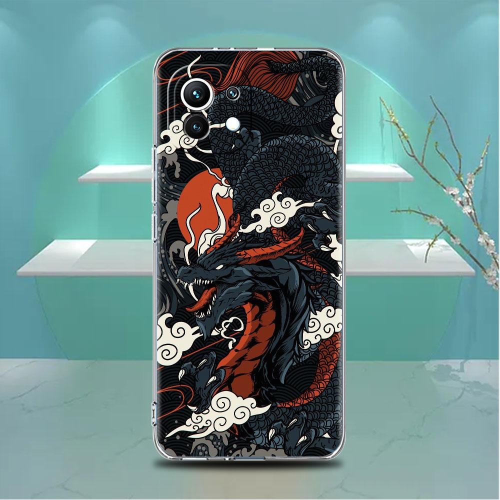 Transparente Hülle für Xiaomi Mi Poco X3 NFC M3 Pro F3 F1 11 Lite 12 Note 10 11T 9T Transparente Handyhülle Tier Drache