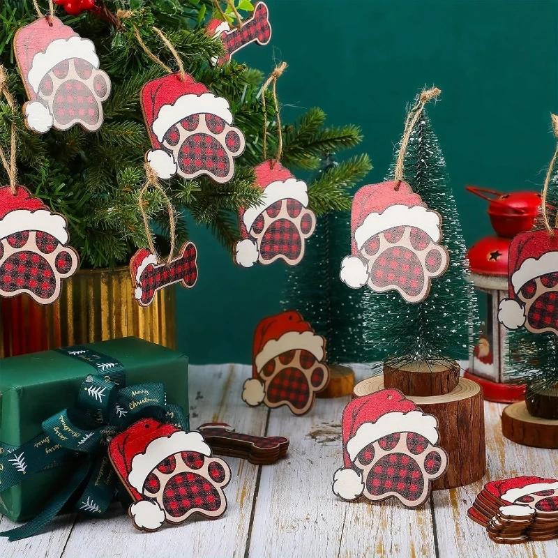 Top Quality 20Pcs Holiday Dog Claw Bones Christmas Decorations, Wooden, Hanging, Christmas Tree Decorations, Pet Theme