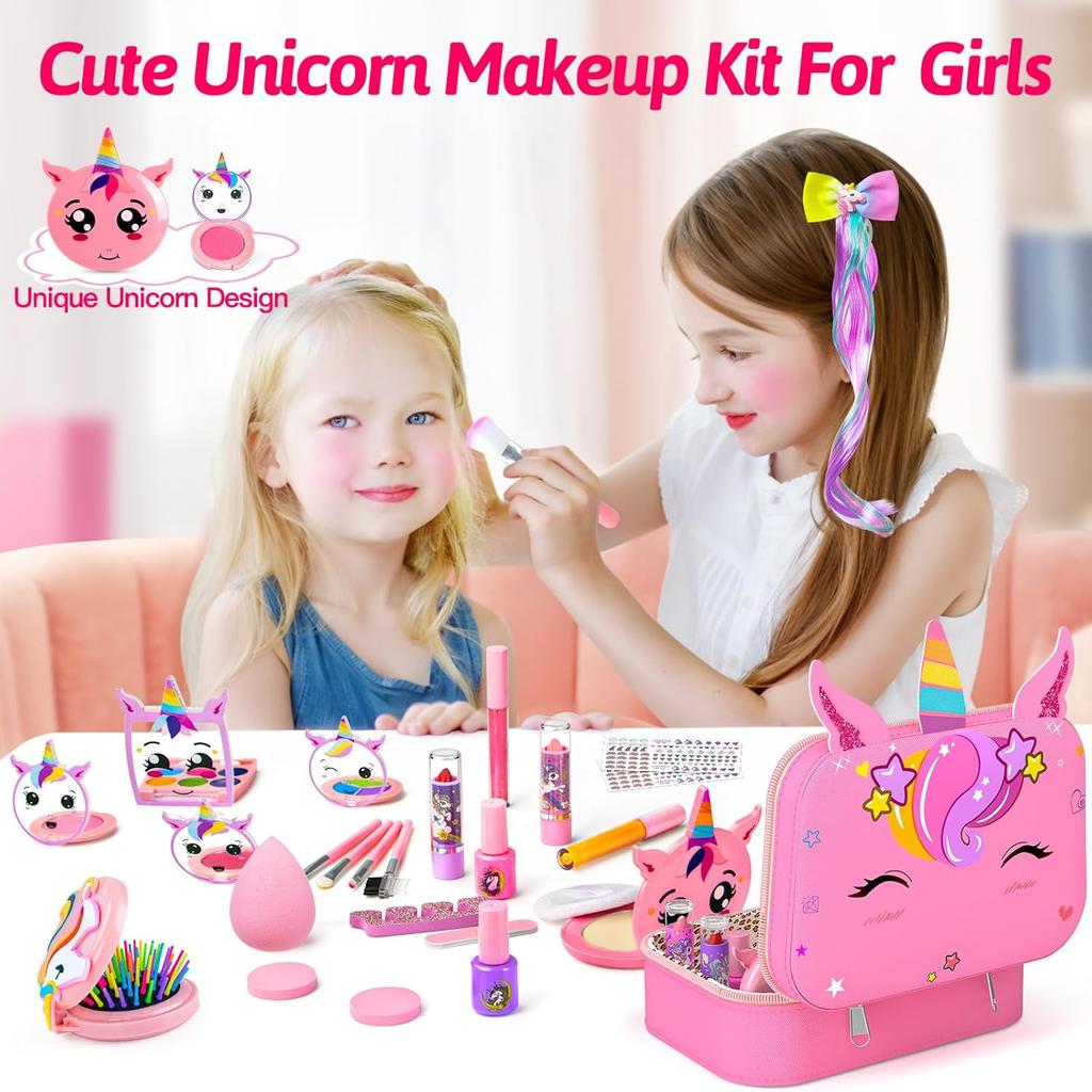 Kids Makeup Kit for Girls, Little Girls Pretend Make Up, Princess Play Makeup Set with Mirror, Toddler Toys Real Washable Cosmetic Set & Nail Kit