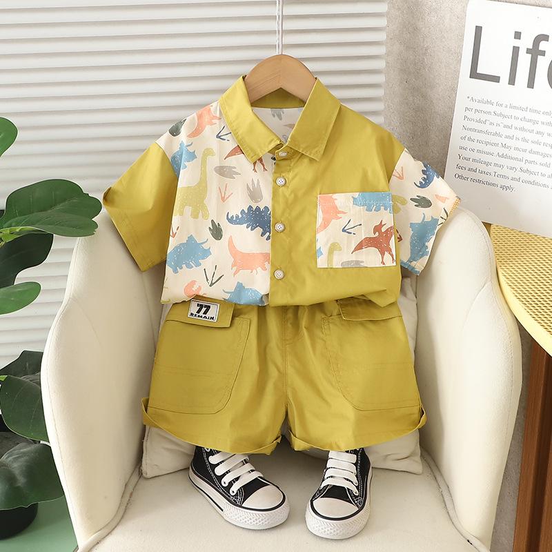Boys' Summer Outfit Set Summer Baby Fashionable Tie Shirt Short Sleeved T-shirt Children's Two-piece Set