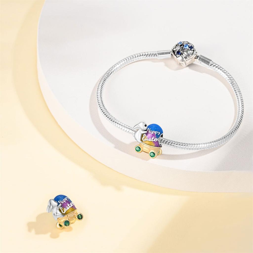 Pendant Charm Bead Copper Colorful Bunny Egg Beads Fit Original Bracelet For Jewelry Making Valentine'S Day Gift