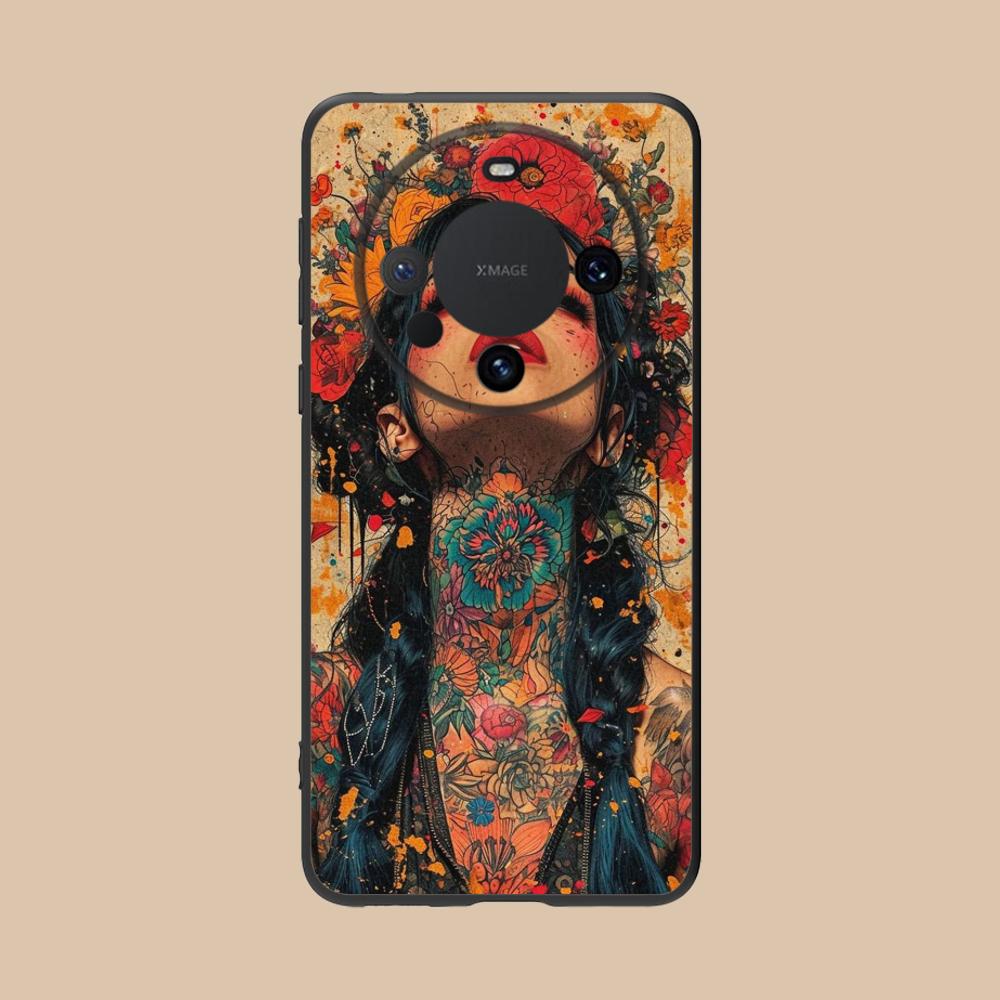 Retro Tattoo Girl Mobile Phone Case for Huawei Mate 60 50 40 30 20 10 Pro Plus Lite E 5G Colorful Printing Cover Luxury Cover