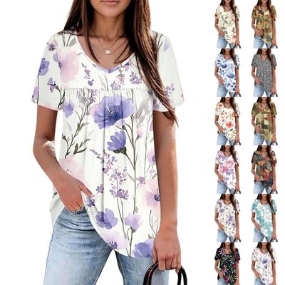 Women's Casual V-neck Short-sleeved Chest Pleated Short-sleeved Top