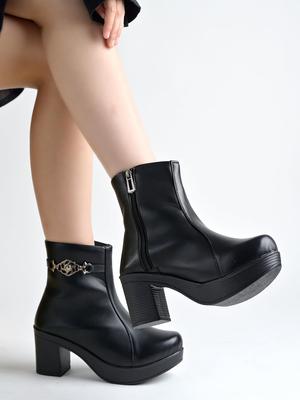 Shoetopia Womens  Chunky Heel Short Booties with Non-Slip Sole, Comfortable Trendy Ankle Boots | Soft Cushioned Sole | Casual, Party & Winter Wear