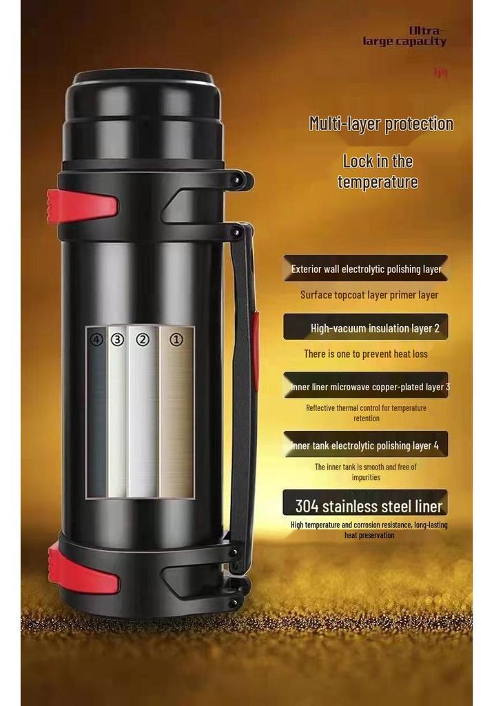 304 Stainless Steel Insulated Thermos Flask - Large Capacity Portable Wide Mouth Water Bottle for Outdoor Travel
