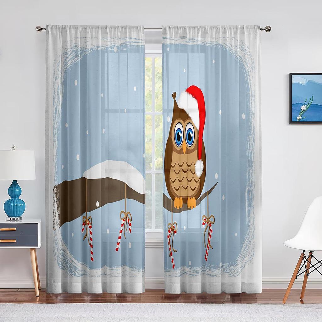 Cartoon Bunte Eulen Sitzen auf Ast Tüll Transparente Fenstervorhänge für Wohnzimmer Schlafzimmer Modern Tüll Voile Vorhänge Dekor