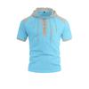 Men's Short Sleeve Hooded T-Shirt, Color Block Side Strap Athletic Tee, Casual Workout Gym Top for Men