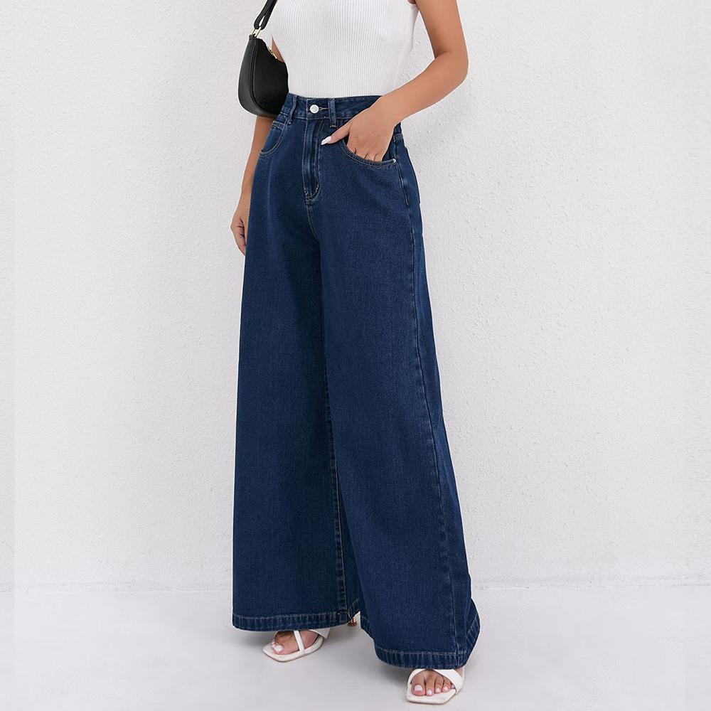 Puffanpop Women's Wide Leg Jeans High Waisted Denim Pants Loose Straight Boyfriend Jeans Plus Size Weekend Casual Denim Trousers