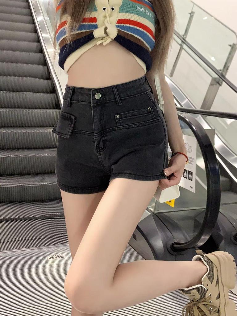 Spicy Girl Retro High Waist Denim Shorts: Women's Summer A-Line Slimming Wide Leg Trend