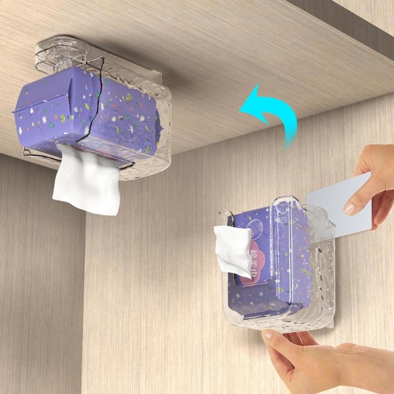 Wandmontierter Feuchttuchspender mit Saugnapf. Einfach zu installieren. Vielseitig einsetzbar. Aufbewahrungsbehälter in Küche und Bad.