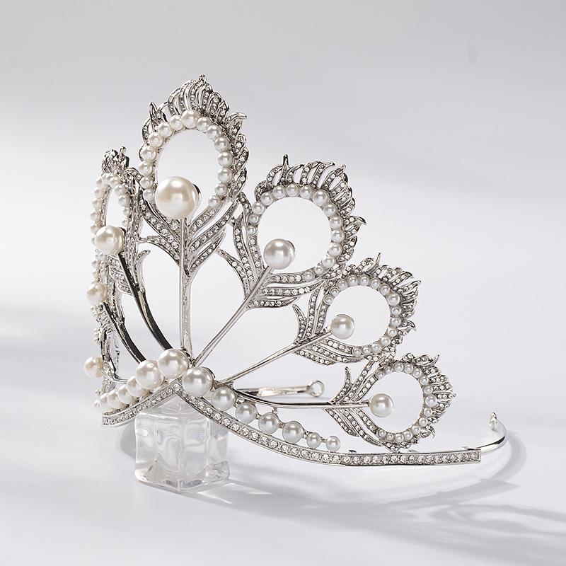 Korean Style Korean Style Rhinestone Bridal Tiara Peacock Feather Pearl Crown Wedding Dress Accessories Hair Accessories
