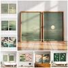 2pcs/set Japanese Sage Green Sunset & Flying Crane Canvas Print Wabi Sabi Bonsai Tree Zen Wall Art Poster for Modern Home Decor
