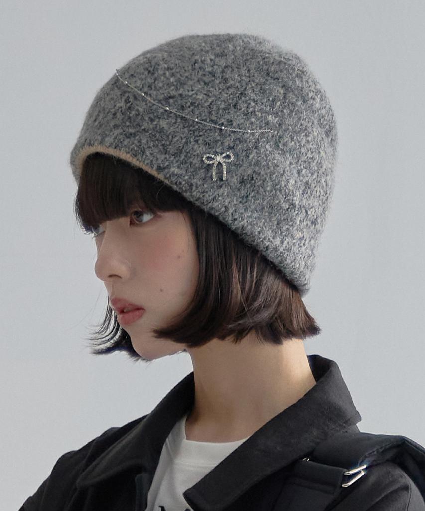 Mualeumoa Gleam Ribbon Knit Beanie-Gray