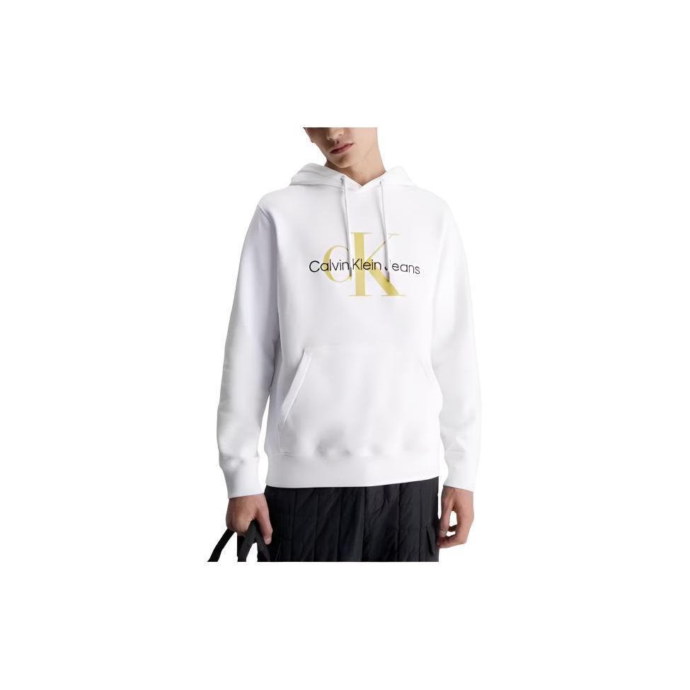 Calvin Klein Kapuzenpullover Buchstabenlogo Stickerei Locker Langarm Sweatshirt Herren Sweatshirt Weiß J30J320805-YAF L white