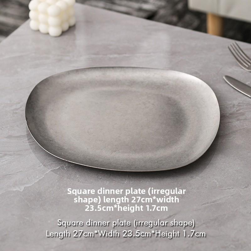 Retro Style Decorative Plate Unique Design Stainless Steel Durable Household Restaurant Outdoor Western Dinnerware
