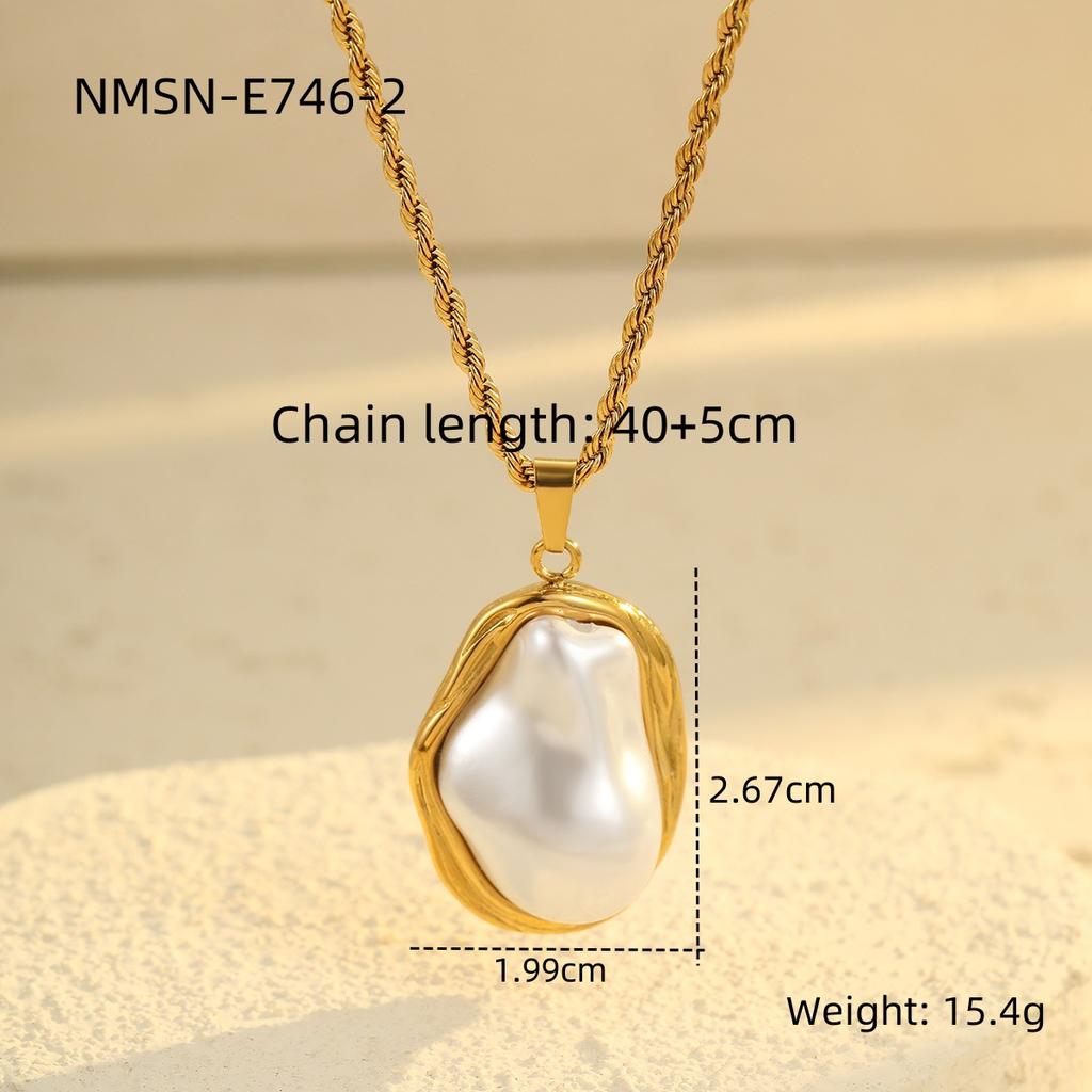 GEMCHIC Women's Baroque Pearl Stainless Steel Necklace Fashion Geometric Design