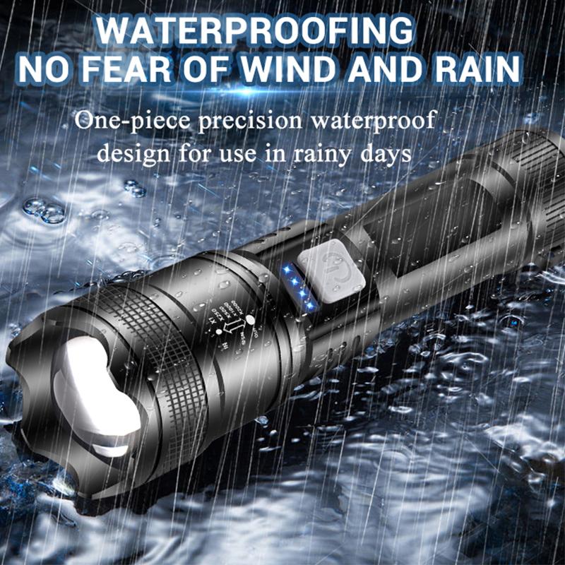 Powerful XHP70 Led Flashlights 5000LM Ultra Bright Tactical Light Emergency Spotlights Telescopic Zoom Light Built-in Battery